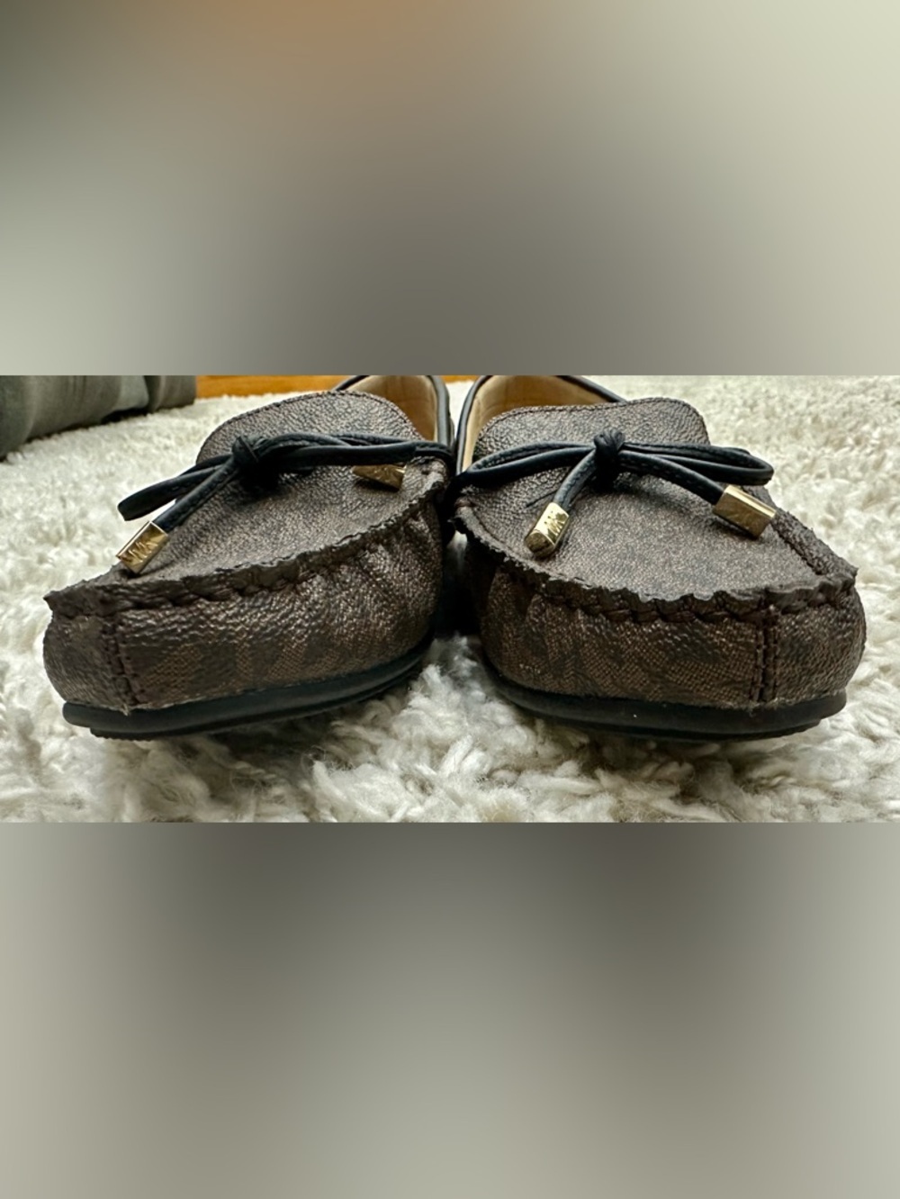 Michael Kors Sutton Brown Monogram Logo Moccasin Loafers with Black Trim 8.5 - Picture 5 of 10